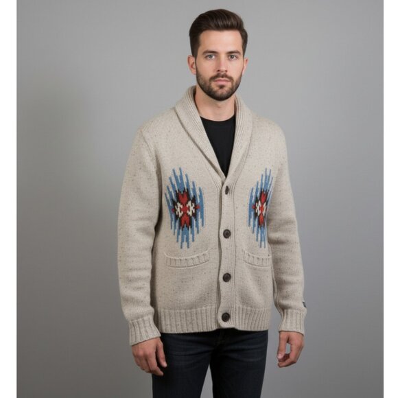 Obey Propaganda Beige Aztec/Southwestern Shawl Collar Cardigan Sweater Men's S - Picture 2 of 7